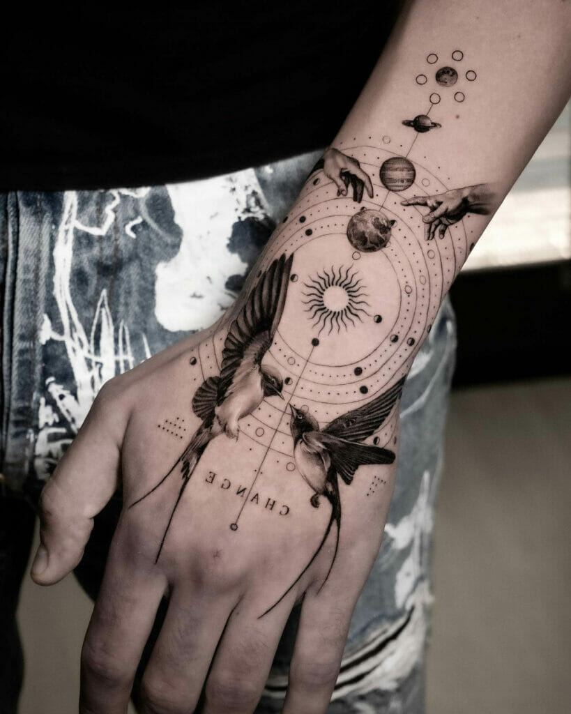 Spatial Hand Tattoo For Boys