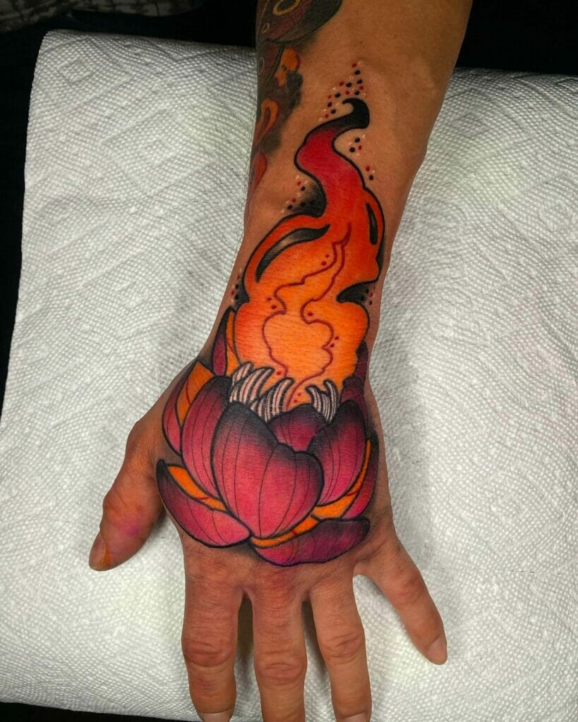 Flame Wrist Lotus Tattoo design