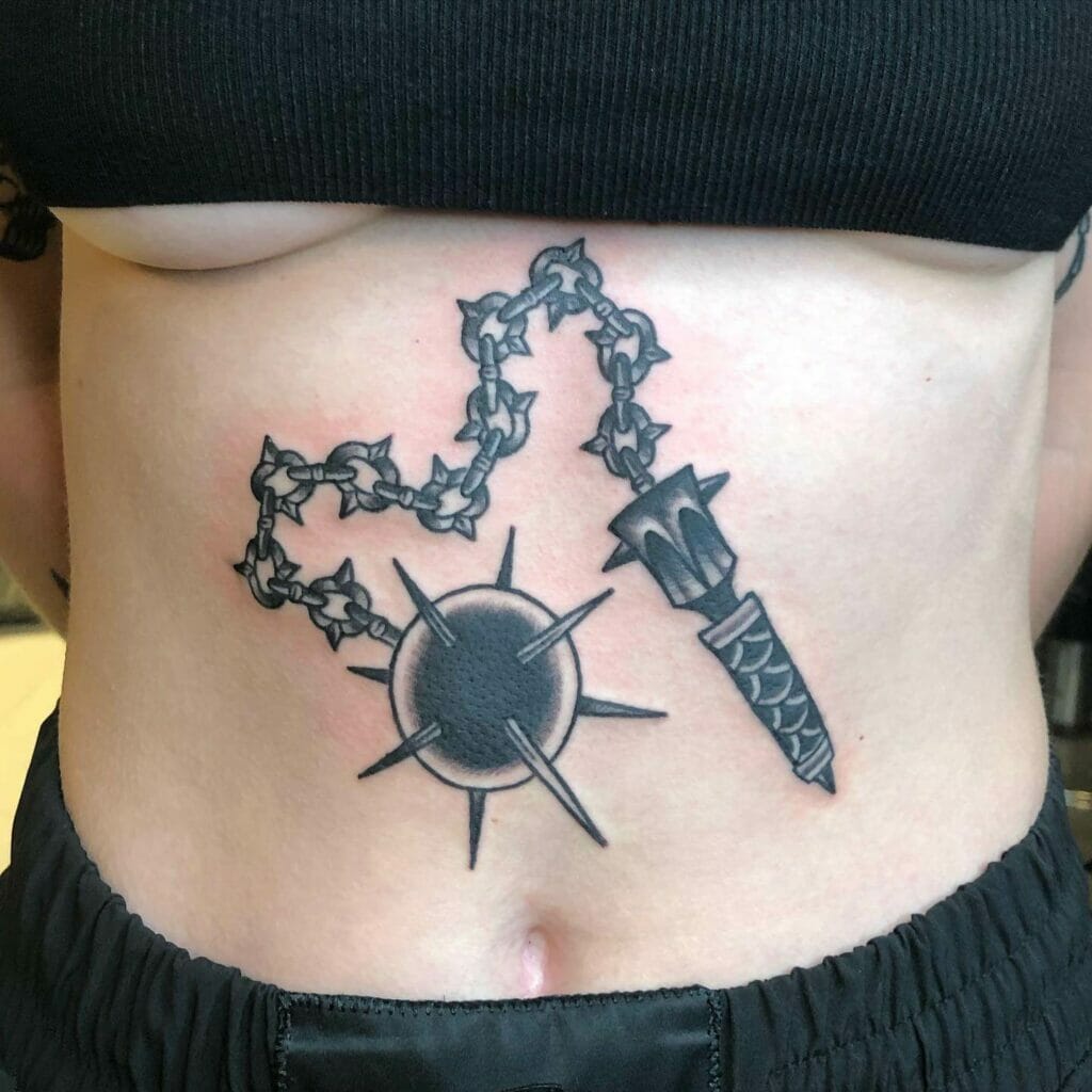 Spiked Flail Tattoo For Ribs