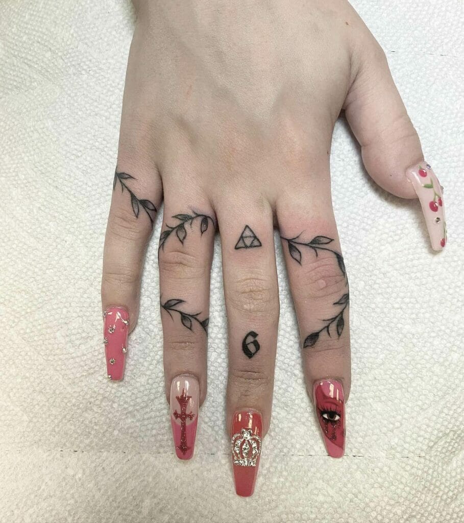 Chic Vine Finger Tattoo On Multiple Fingers
