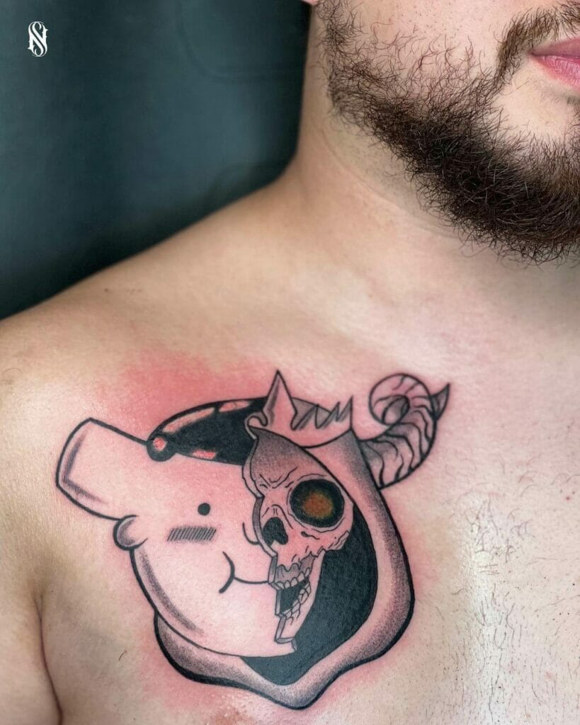 Sweet Pig And Lich Tattoo With Whip Shading