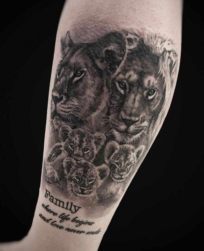 Lion Family Tattoo With Quote