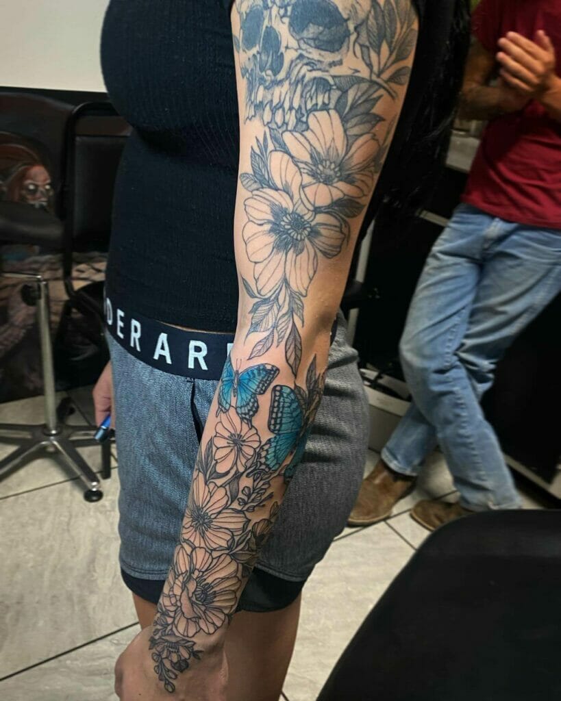 Blue Butterfly Sleeve Tattoo