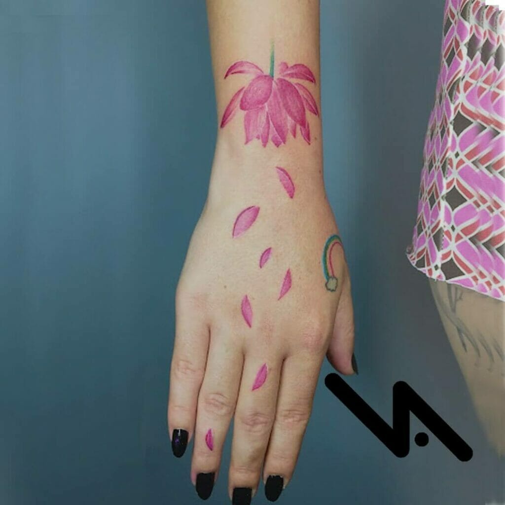 Pink Lotus Tattoo Design On The Wrist