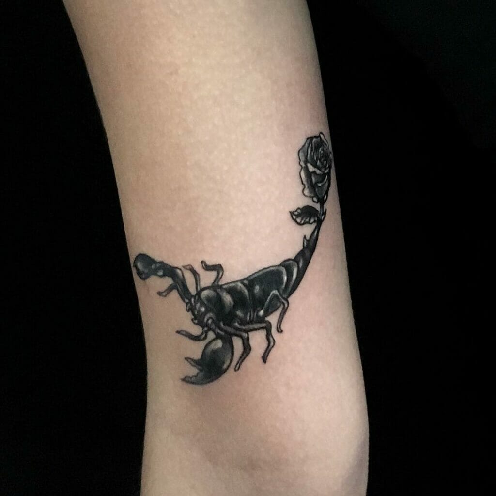 Scorpion With Rose Tattoo For Leg