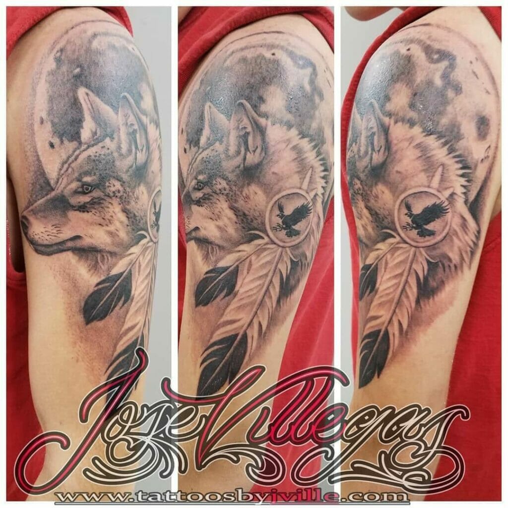 Native American Wolf Half Sleeve Tattoo