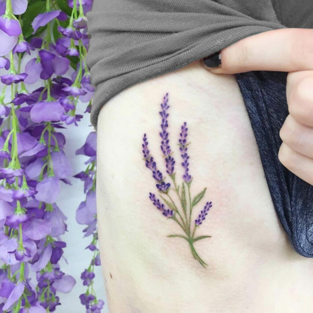 Lavender Flower Side Boob Tattoos