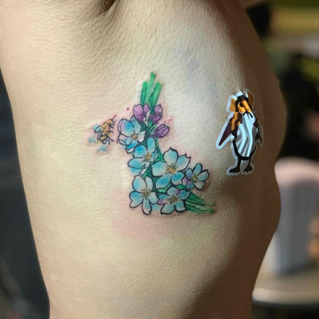 Blue Flower Side Boob Tattoos