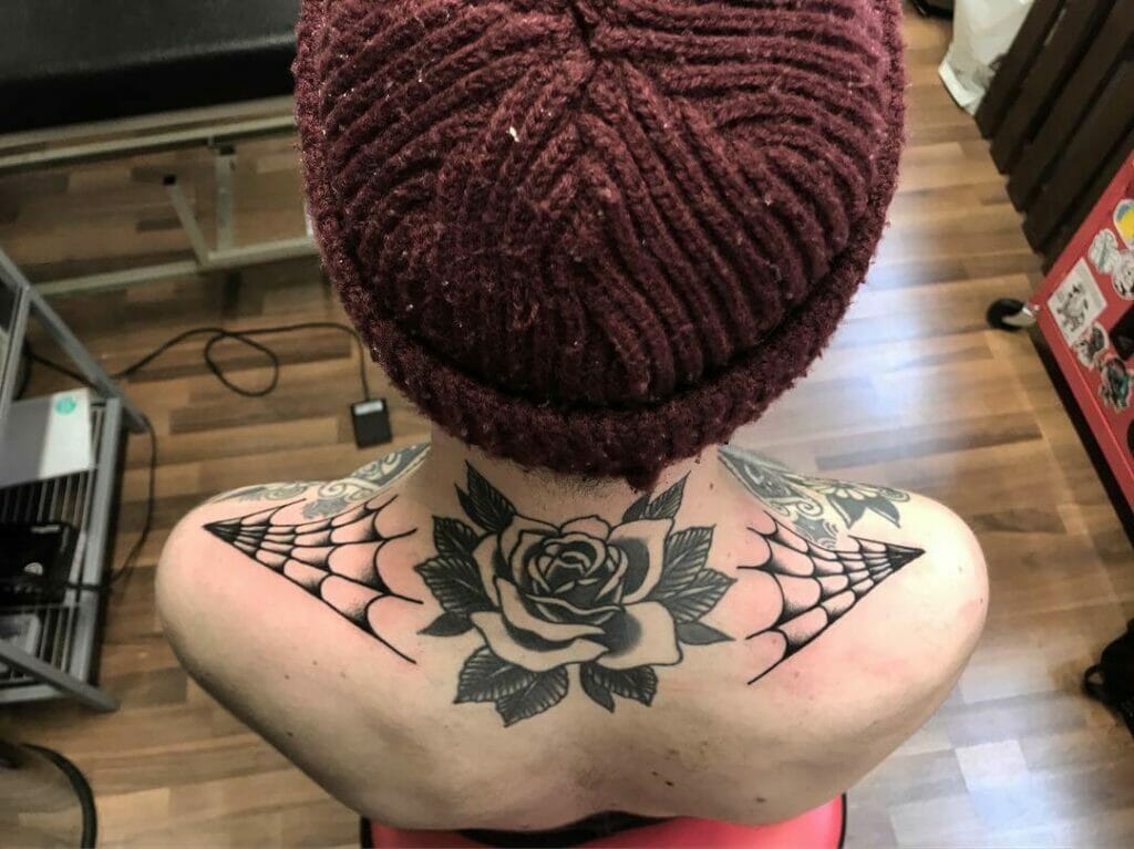 Spider Web Rose Tattoo Design