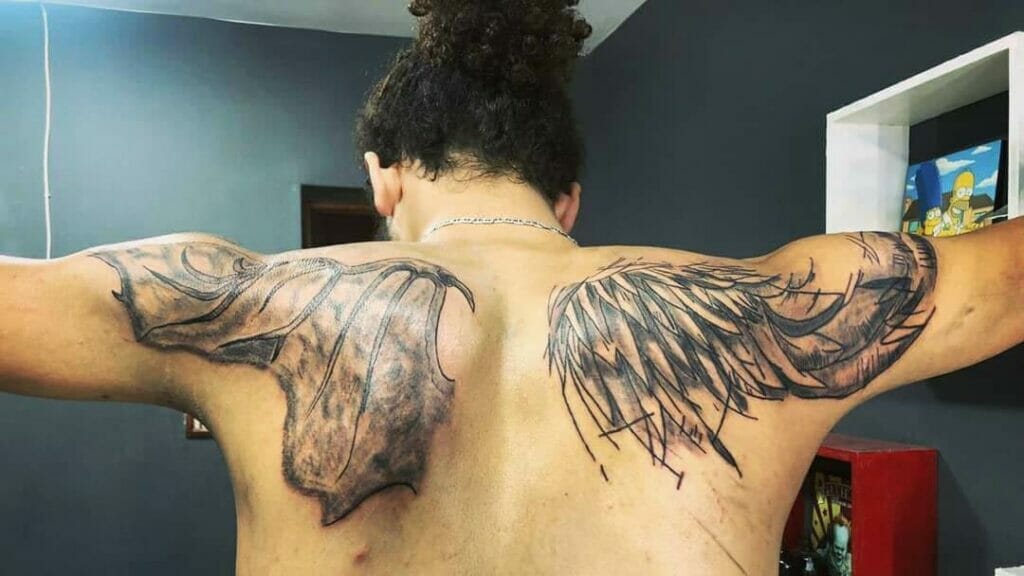 Half Angel Half Demon Wing Tattoo Design