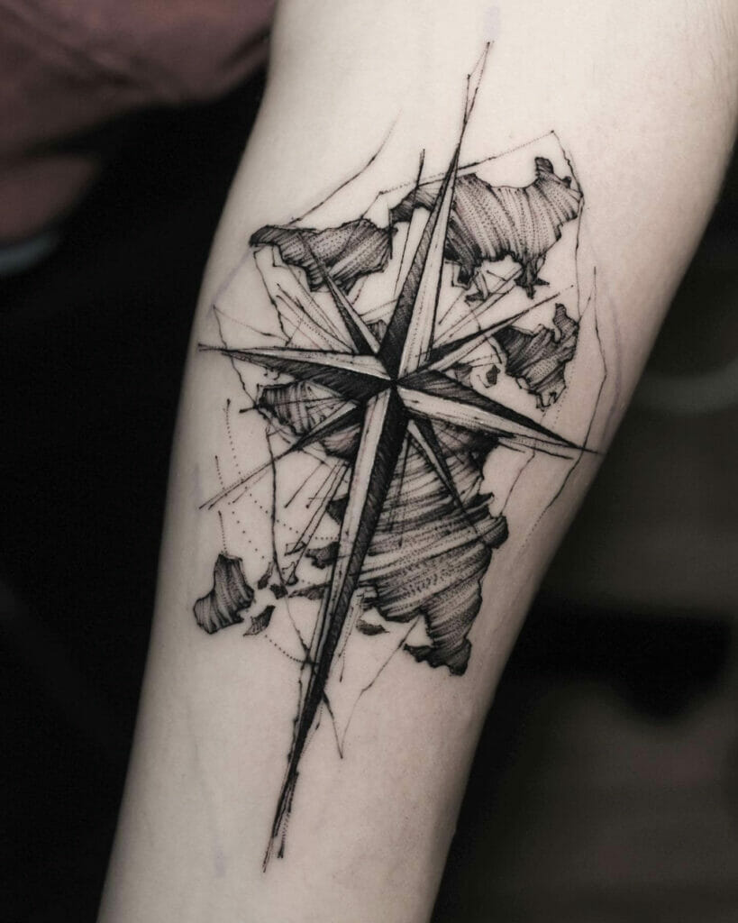 The World Map And The Compass Tattoo Designs For The Wandering Souls