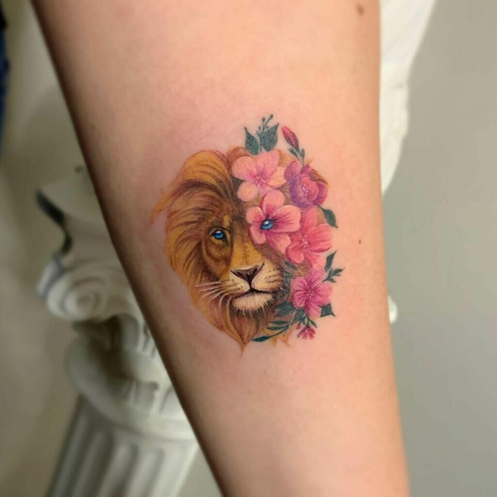 3D Flower-Lion Tattoo