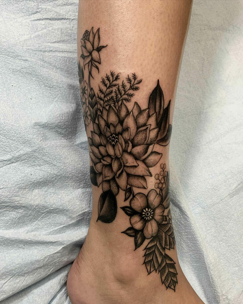 Black Dahlia Tattoo Around Ankle