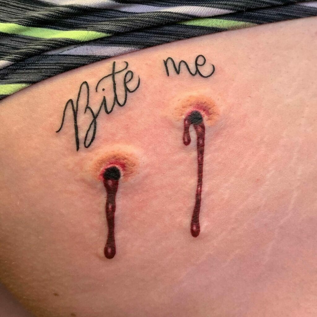 Scripted "Bite Me" Vampire Bite Tattoo