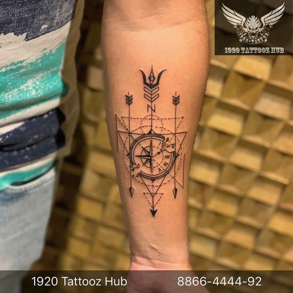 The Arrow And The Compass Tattoo Of Geometric Shapes