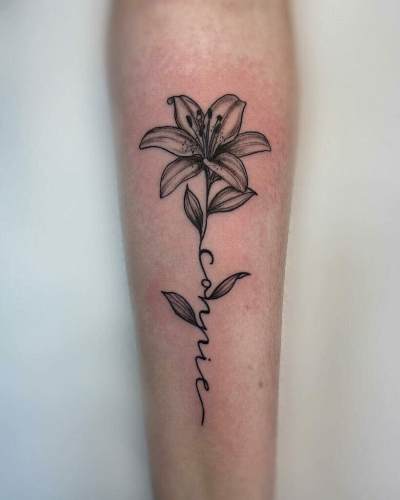 Tiger Lily Tattoo With Script Design