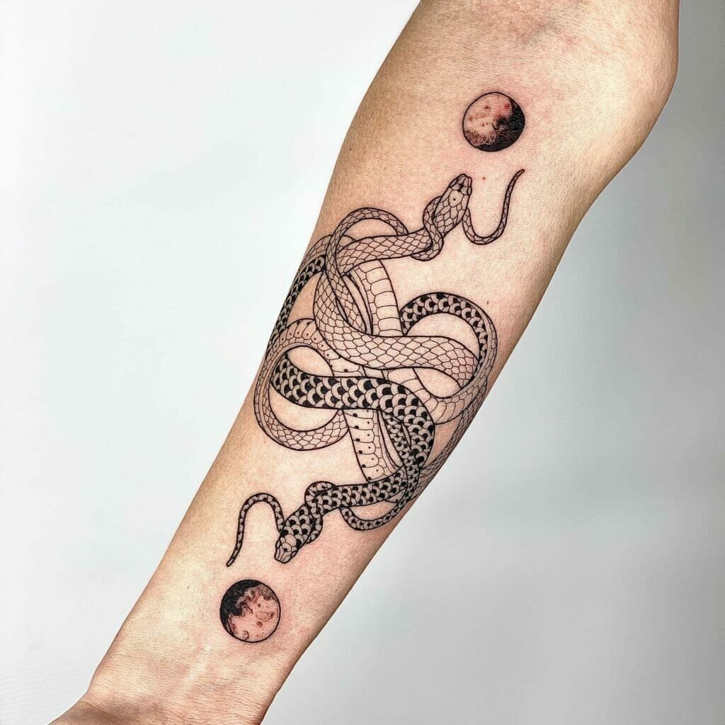 Beautiful Black and White Snakes Forearm Tattoo
