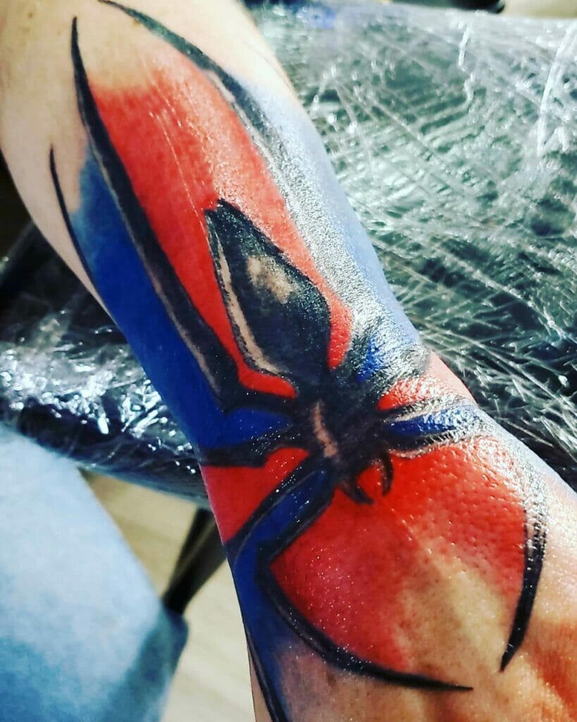 Vibrant And Colorful Perfect Arm Spiderman Tattoo