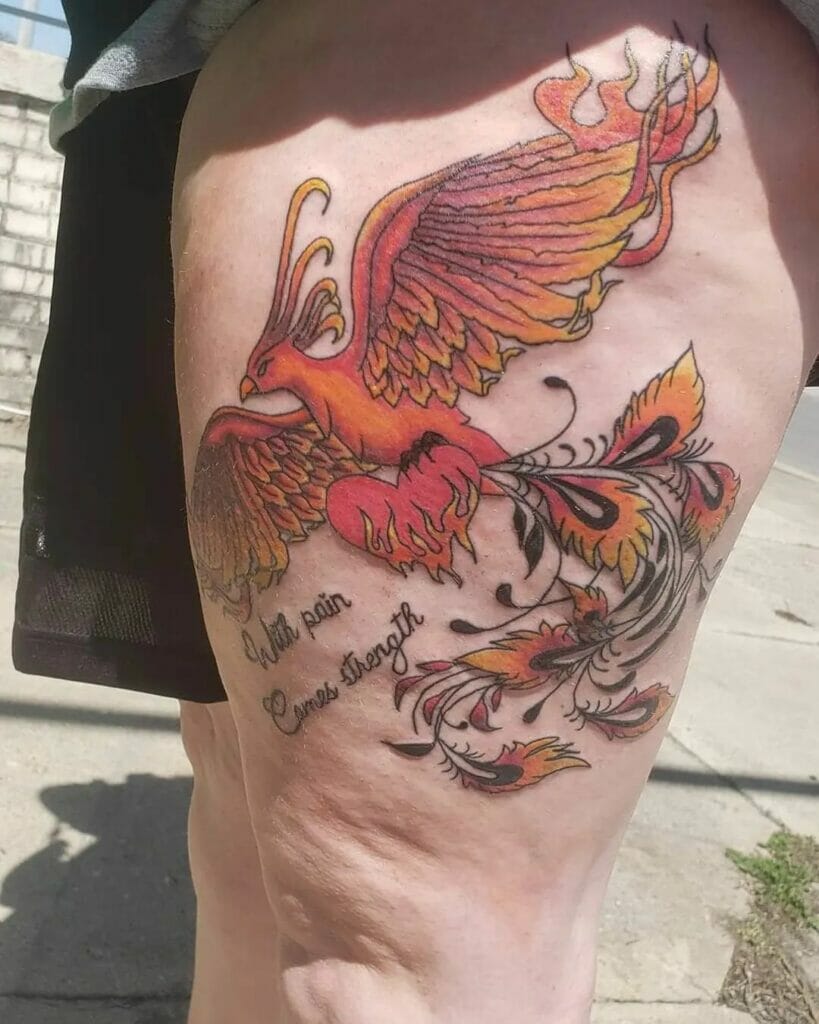 With pain comes strength phoenix tattoo