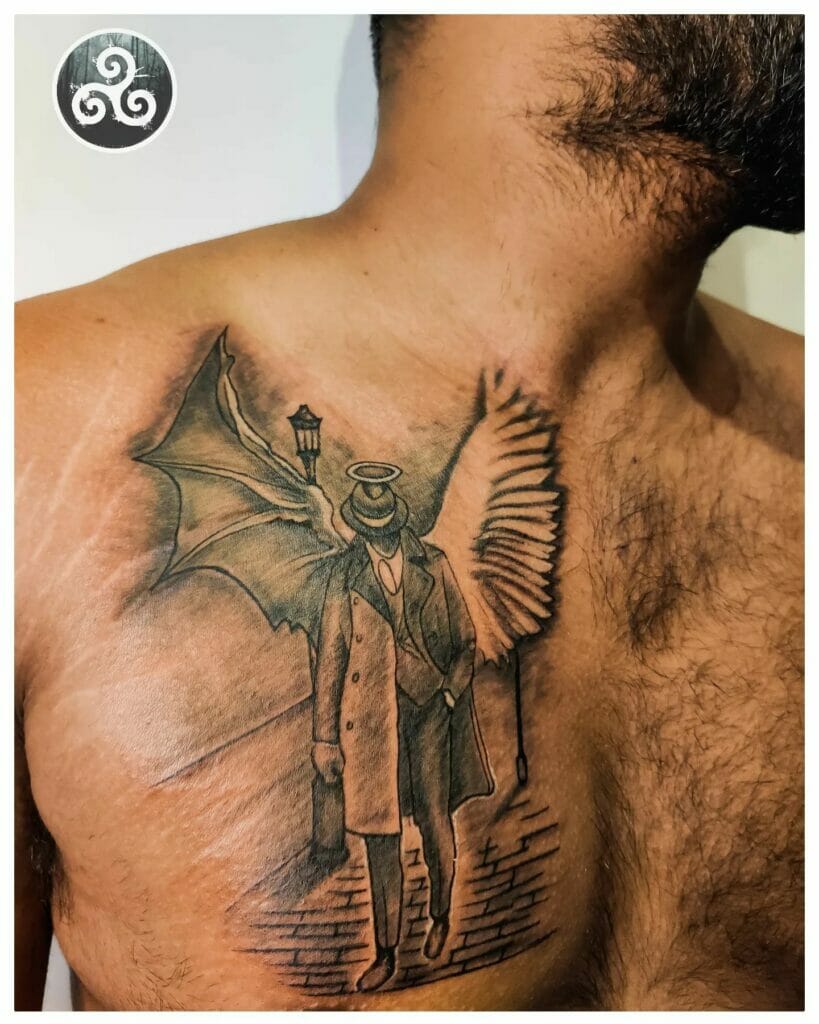 Half Angel Half Demon Chest Tattoo Ideas