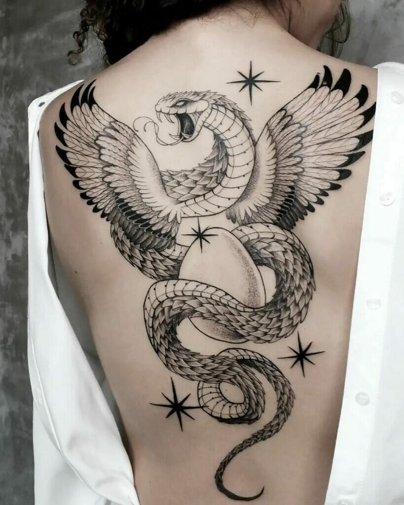 Snake With Wings Blackwork Tattoo
