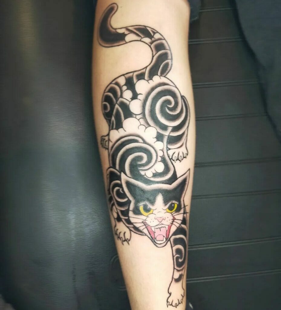 Traditional Japanese Cat Tattoo