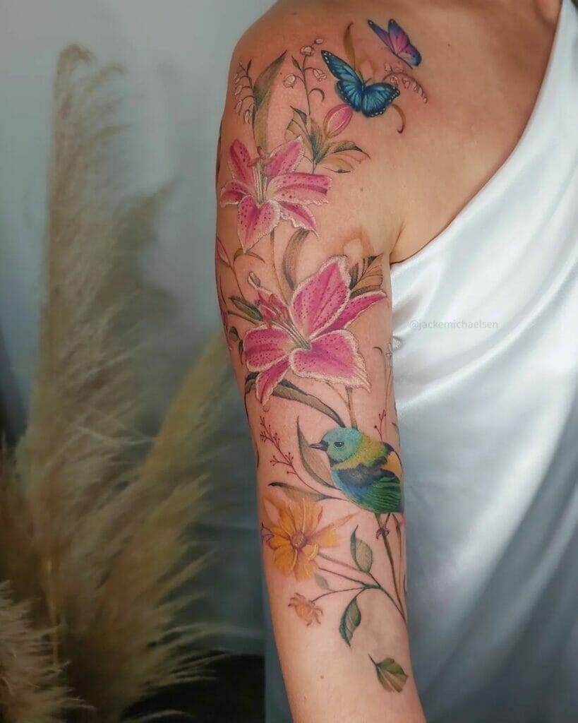 Pink Lily Tattoo On The Arm