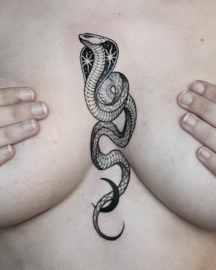 Black Cobra Stencil Chest Tattoo