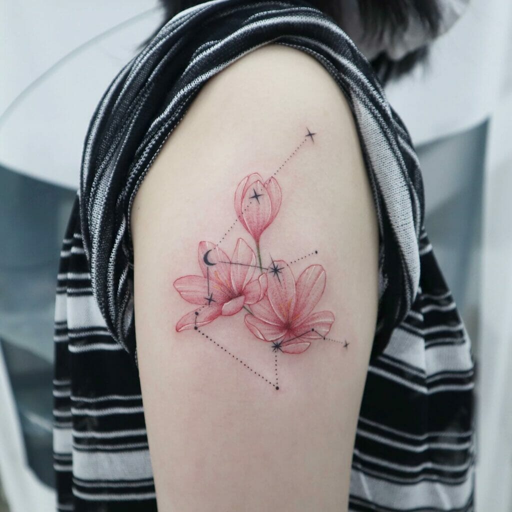 Aquarius Constellation Flower Tattoo