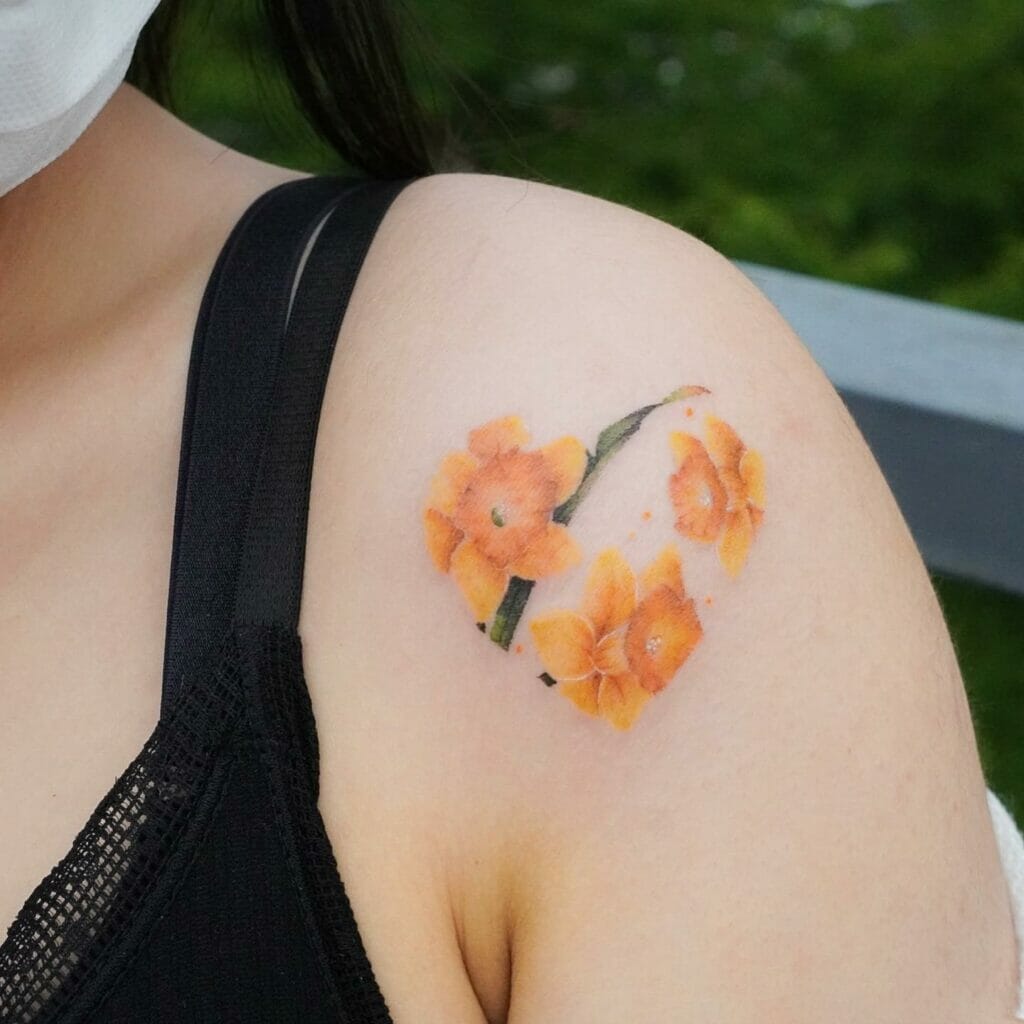 Beautiful Watercolor Tattoo of Daffodils For Shoulder