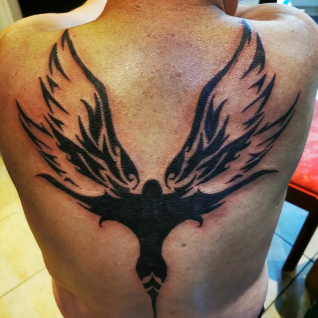 Black Angel Back Tattoo Design