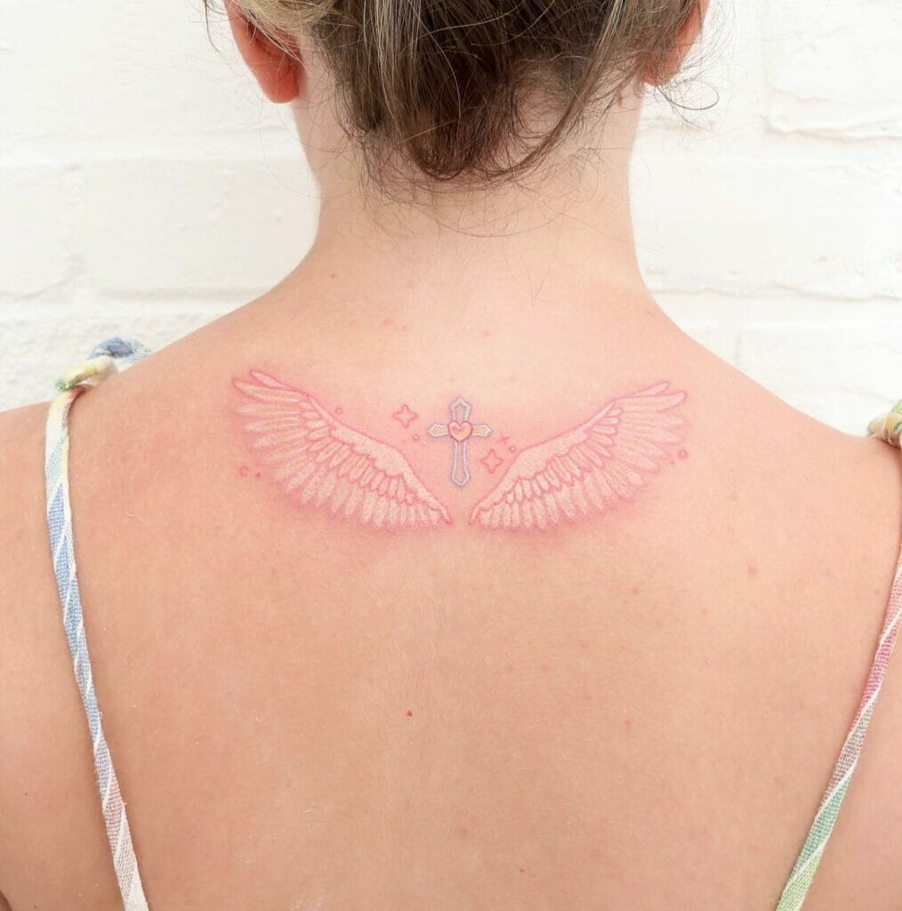 Coloured Angel Back Tattoo