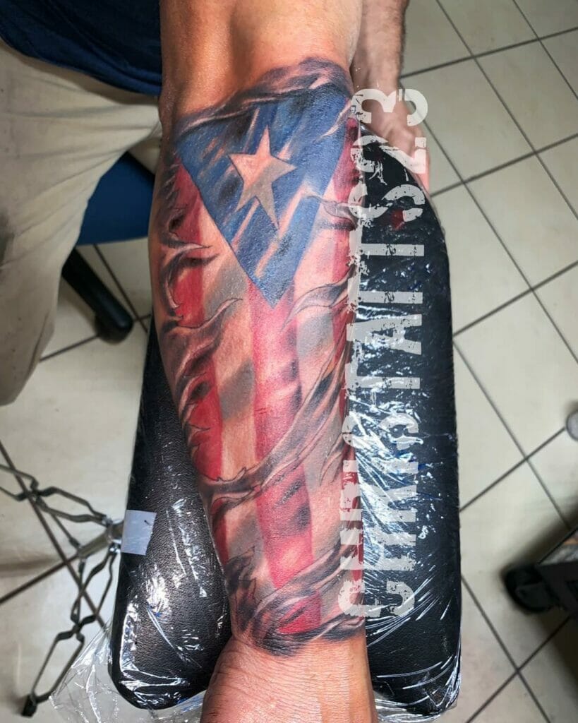 Creative Puerto Rican Flag Tattoo