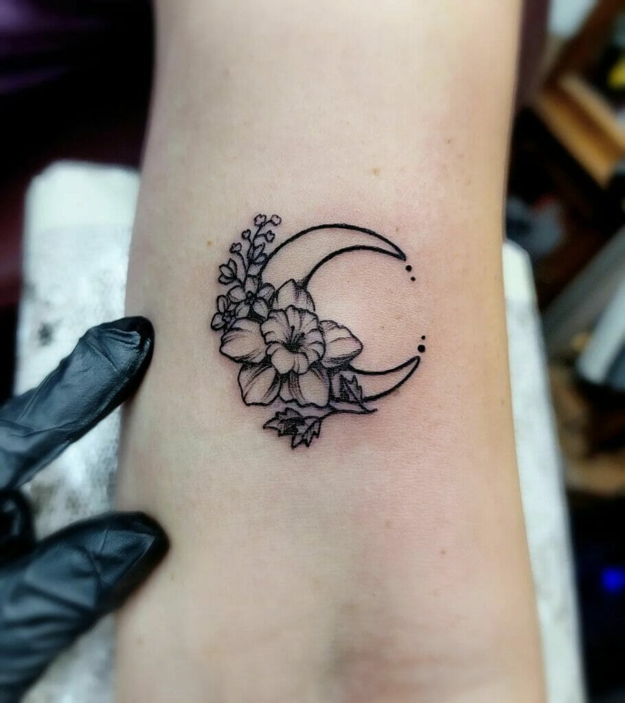 Daffodil Tattoo With A Crescent Moon