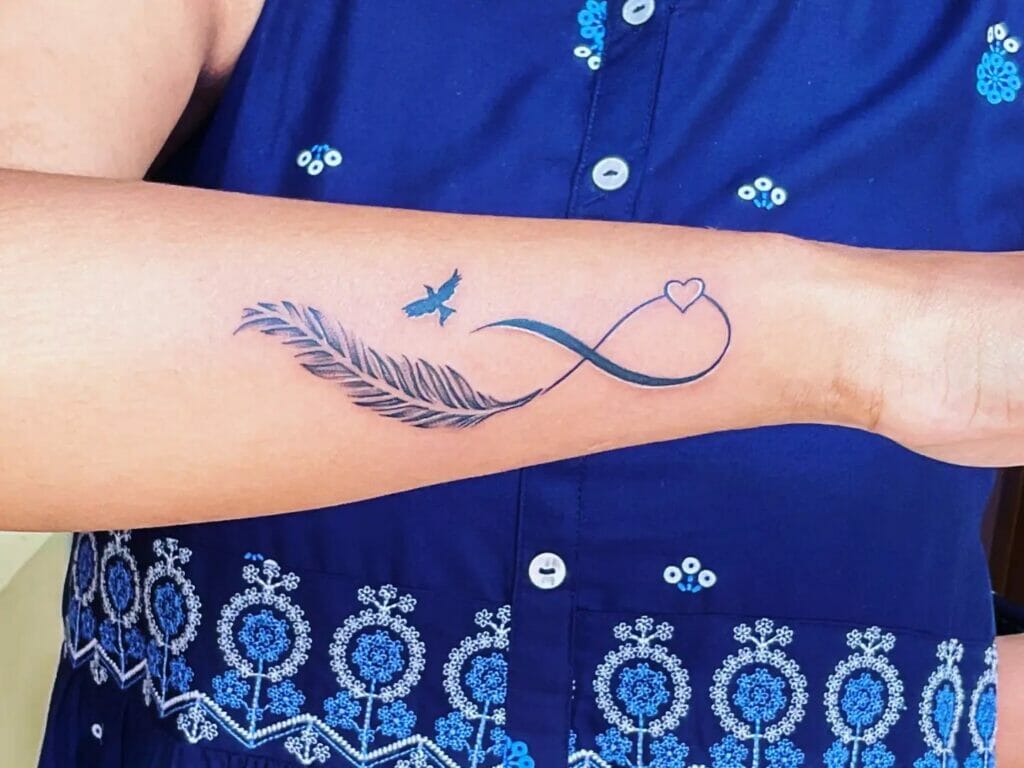 Feather Tattoo With Infinity Sign