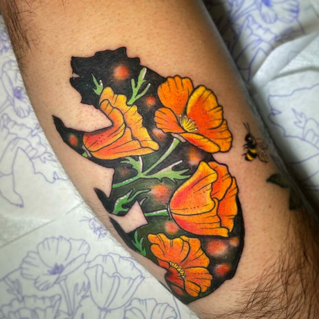 Flower California Bear Tattoo