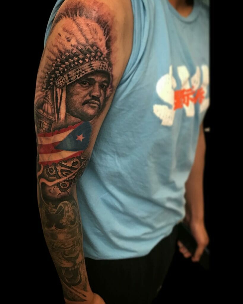 Full-Sleeve Puerto Rican Flag Tattoo