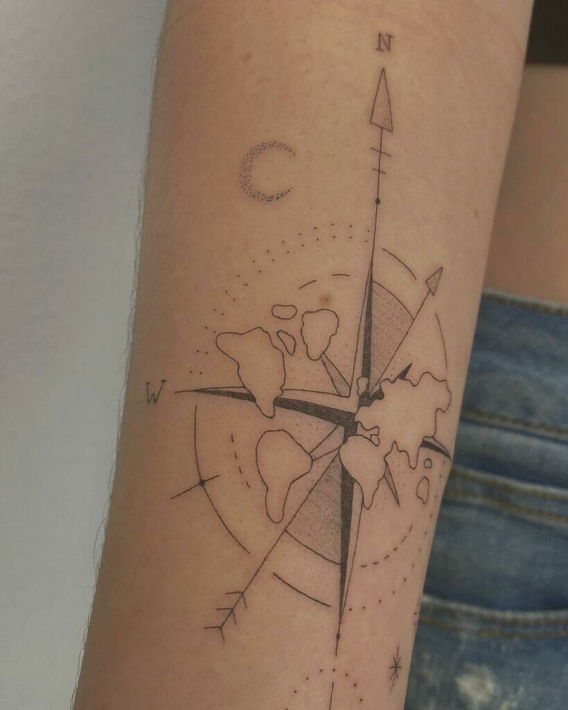 Life Is A Journey Compass Stencil Tattoo Design