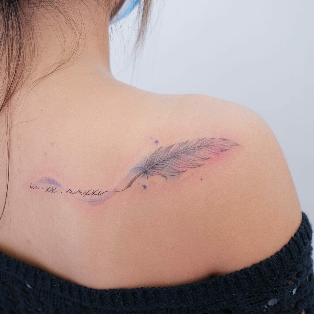 Peacock Feather Tattoo With Date