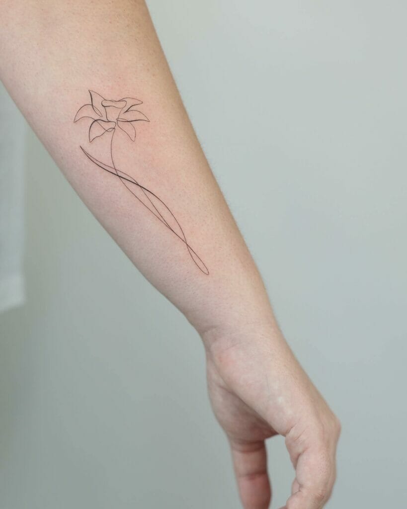 Simple And Minimalist Single Line March Birth Flower Tattoo