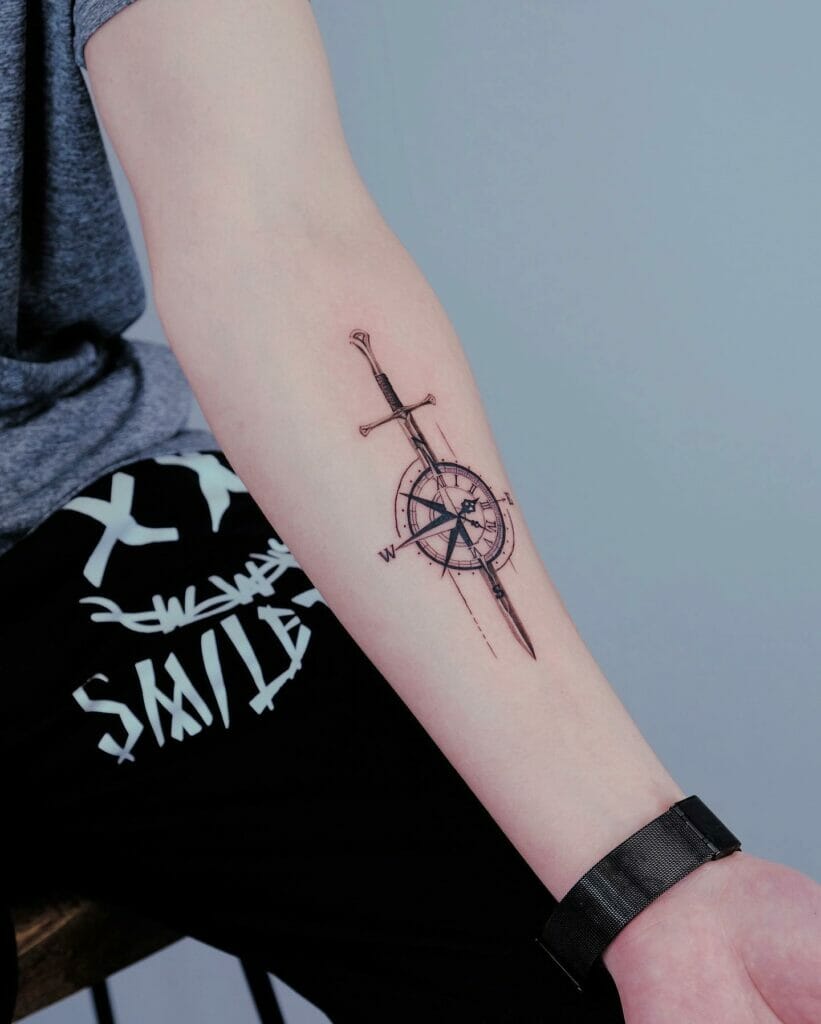 Sword With Compass Tattoo
