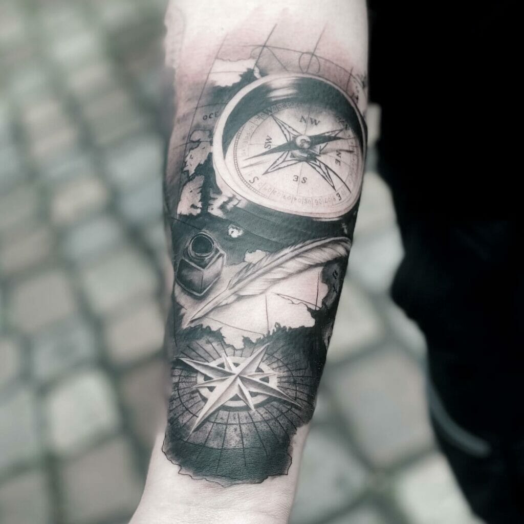 Unique Compass Tattoo Stencil