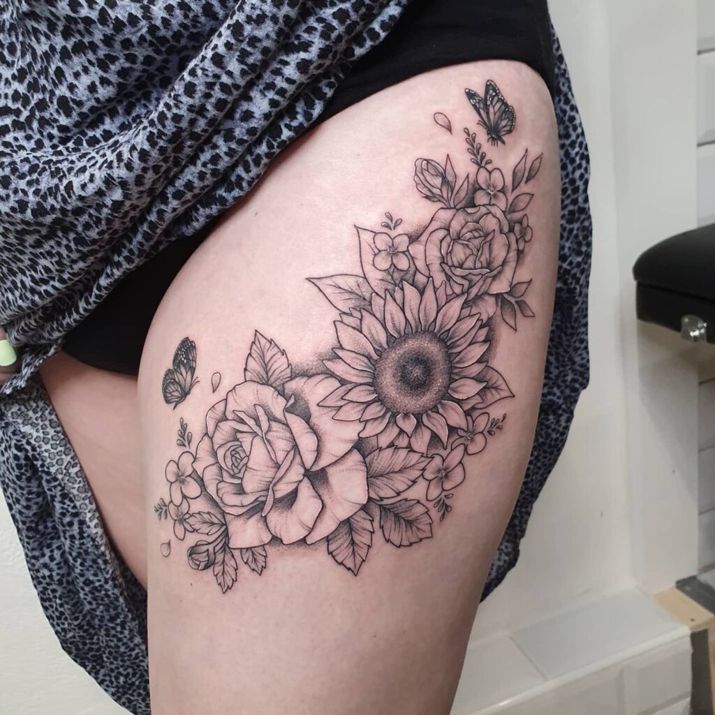 Flower Thigh Tattoo 