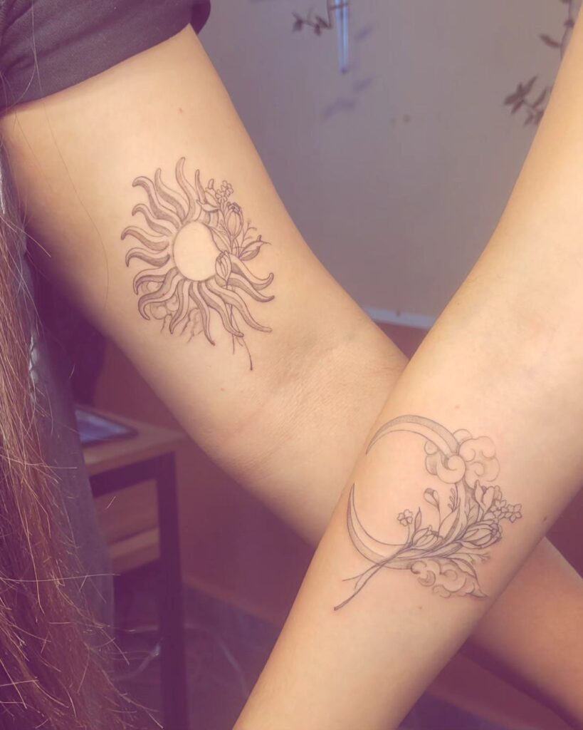 Matching Sun And Moon Tattoo
