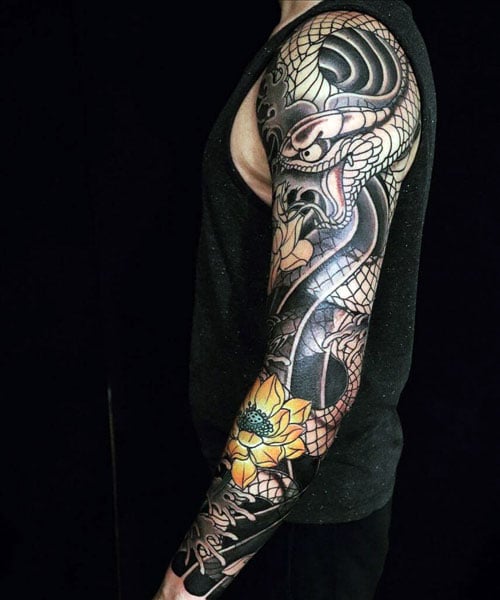 masculine mens floral tattoo sleeve
