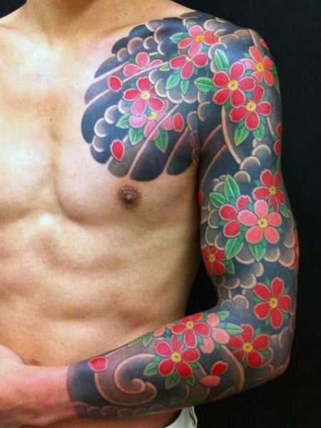masculine mens floral tattoo sleeve