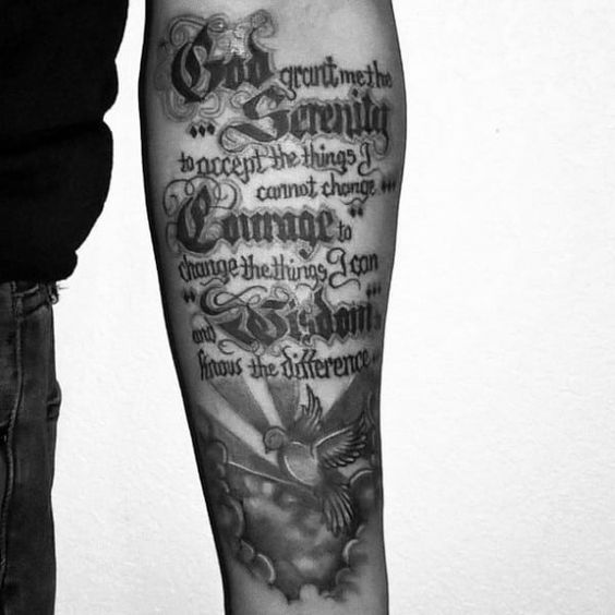 Sobriety Triumph: Inspiring Recovery Tattoo Ideas with Serenity Prayer & Dove Symbol