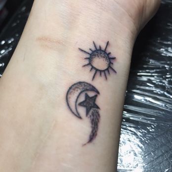 Guiding Light in Sobriety: Sun, Moon & Star Wrist Tattoo Design