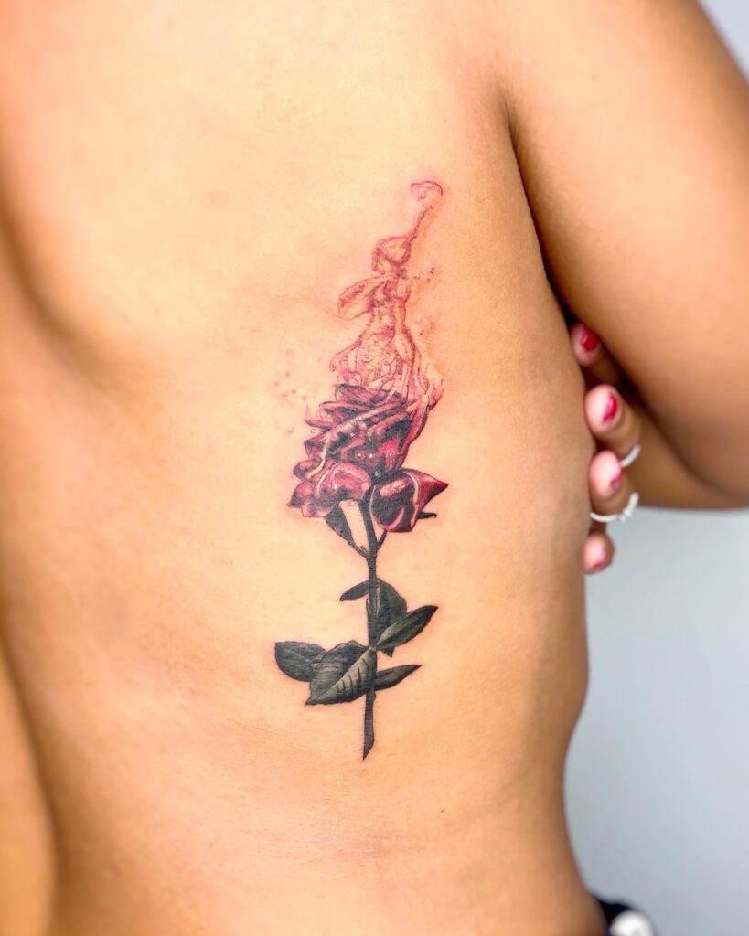 Rose On Fire Tattoo