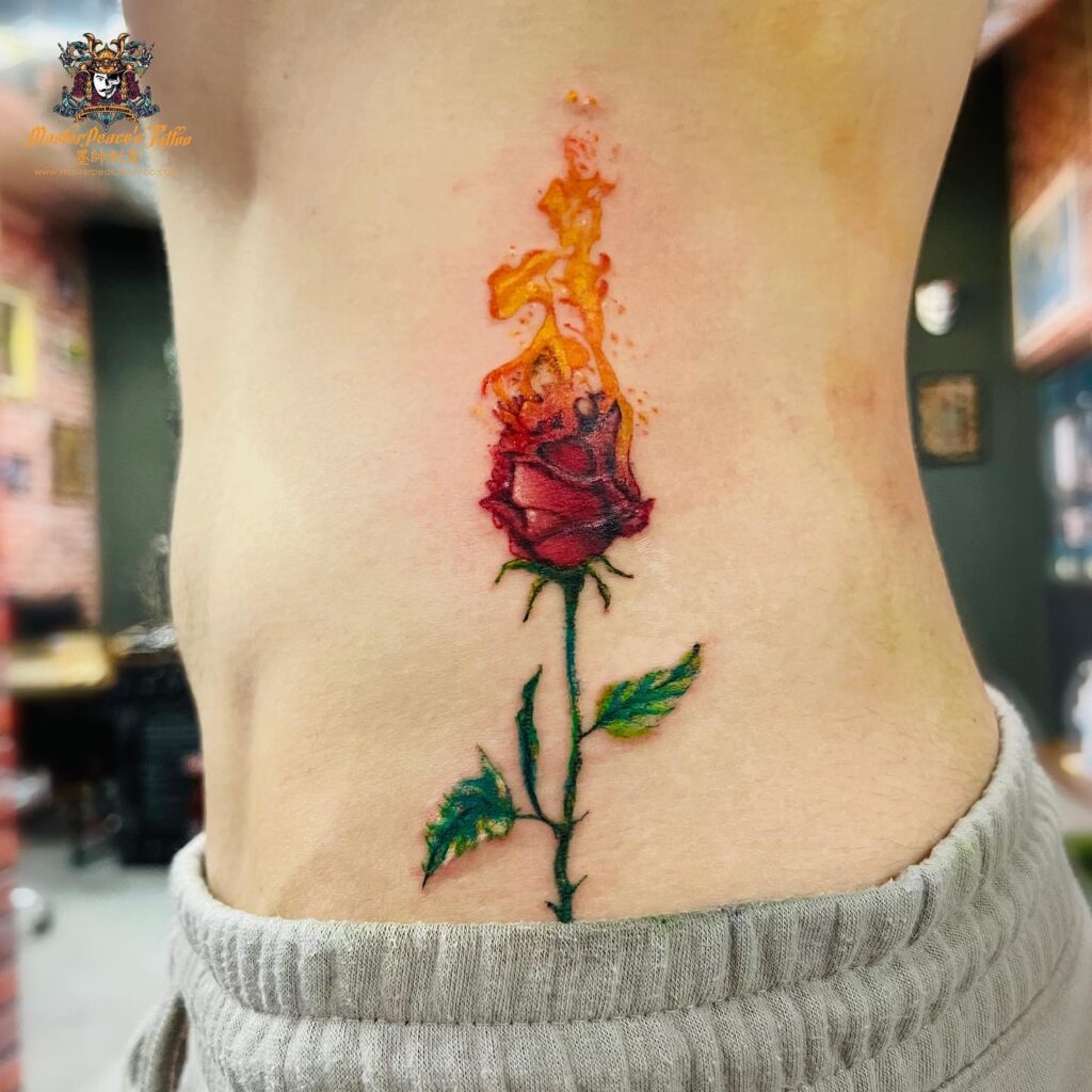 Rose On Fire Tattoo 